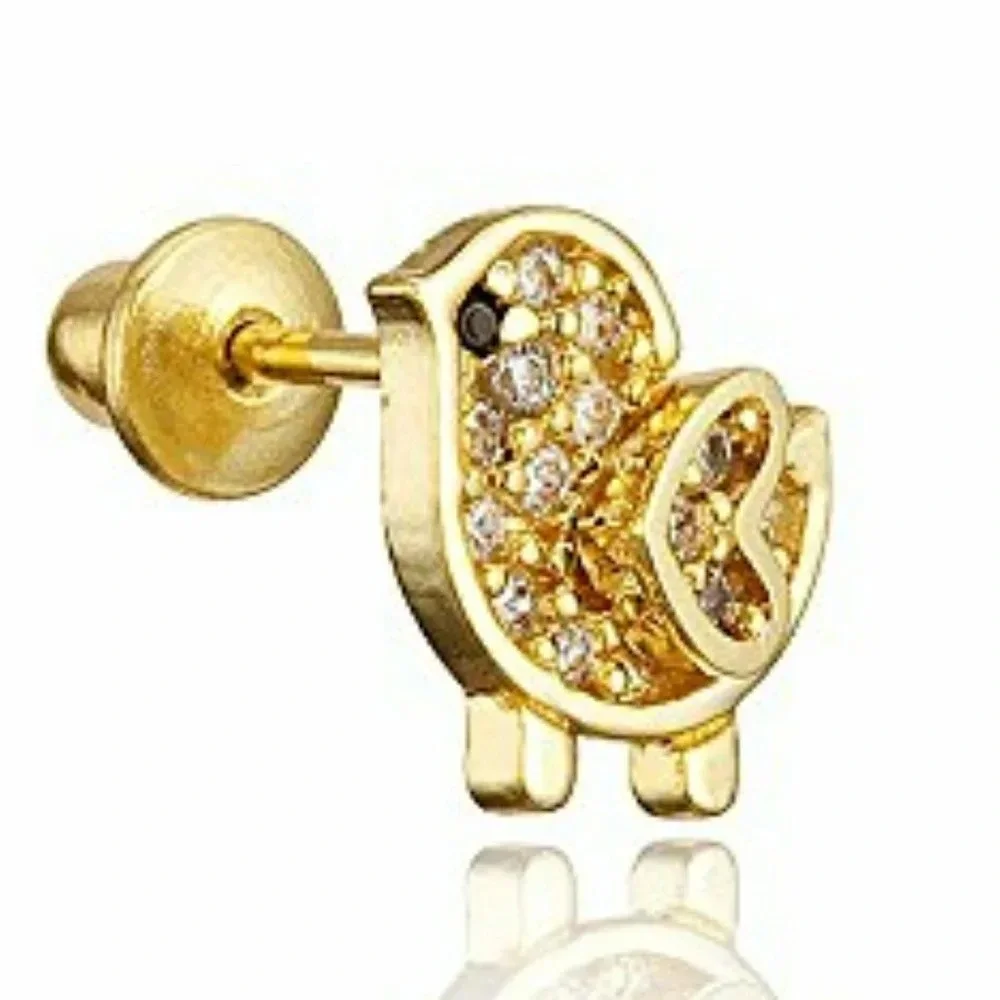 14k gold plated Chick CZ Girls Earrings girls kid.